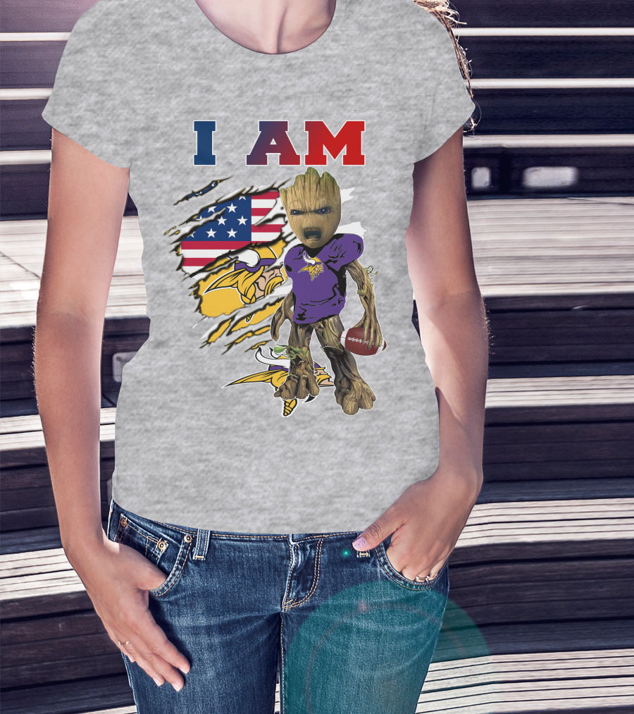 I Am Groot Vikings Nfl Football American Flag T-Shirt