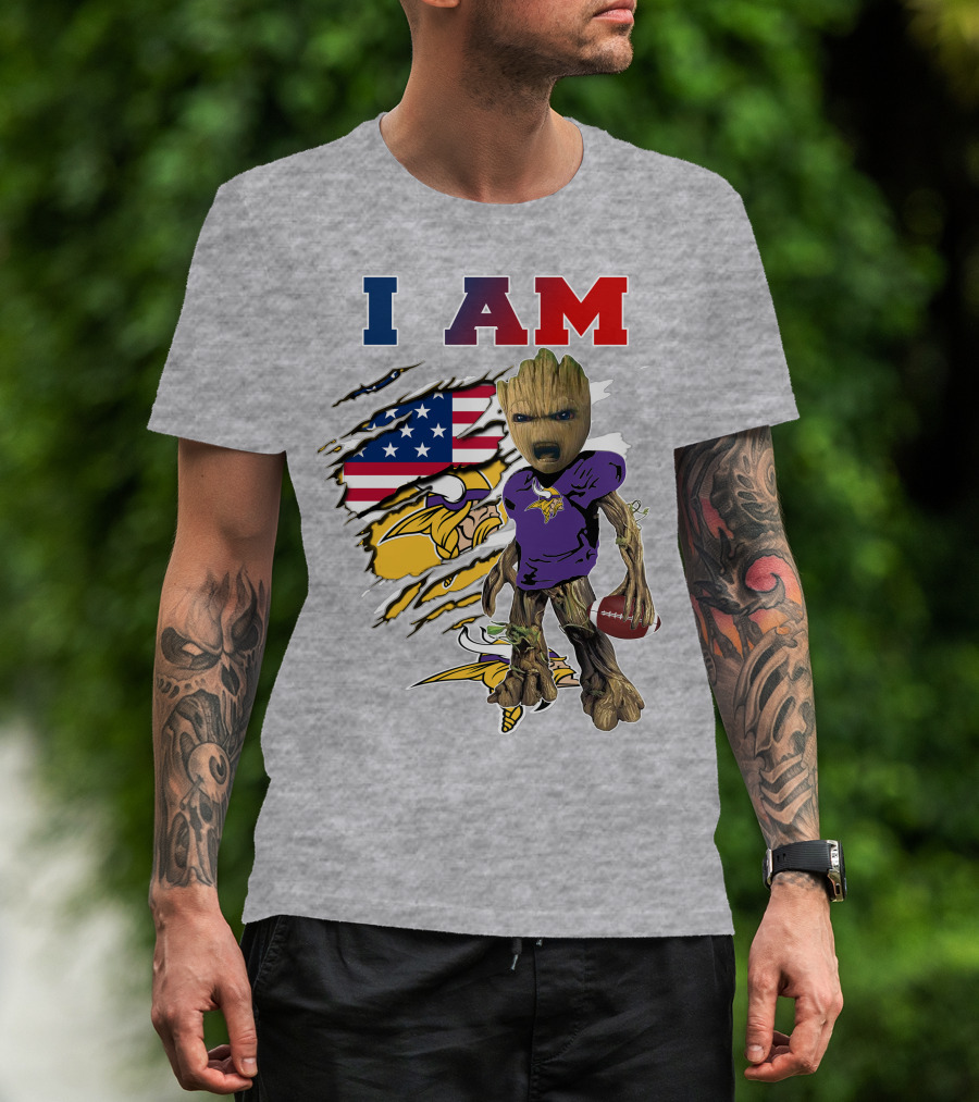 I Am Groot Vikings Nfl Football American Flag T-Shirt