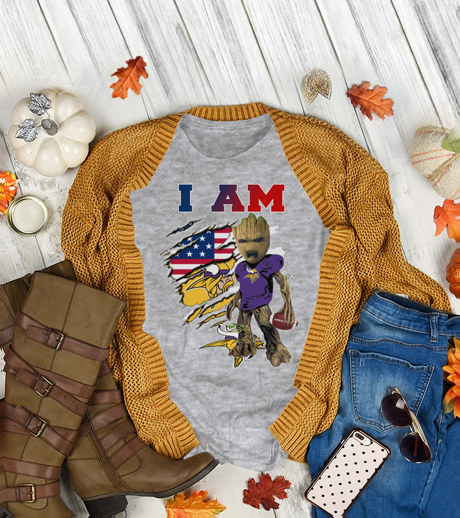 I Am Groot Vikings Nfl Football American Flag T-Shirt