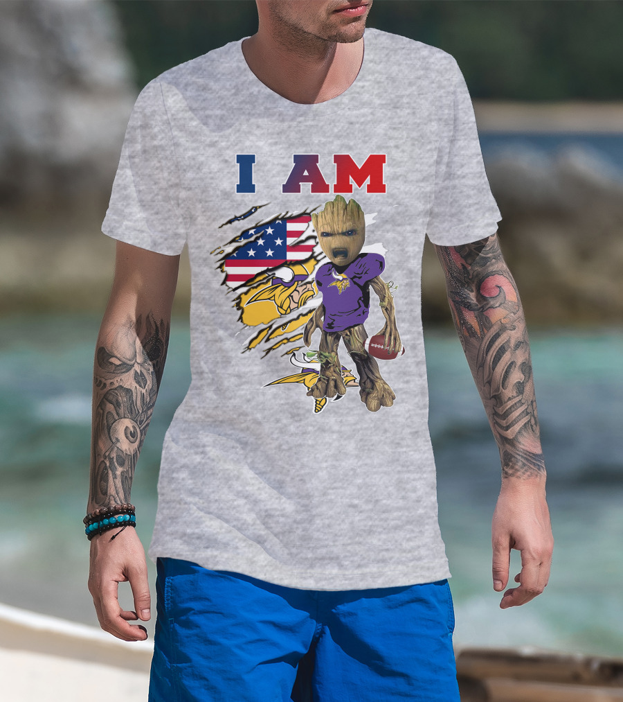 I Am Groot Vikings Nfl Football American Flag T-Shirt