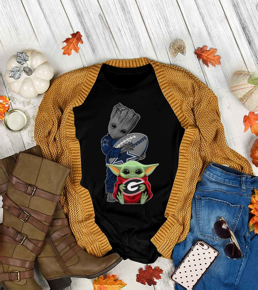 Cowboys Football Groot And Baby Yoda Bulldogs Fan T-Shirt