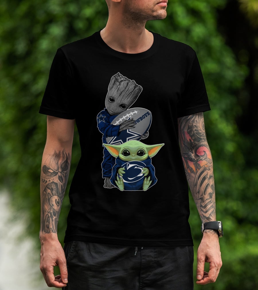 Cowboys Groot And Baby Yoda Football Team Collaboration T-Shirt