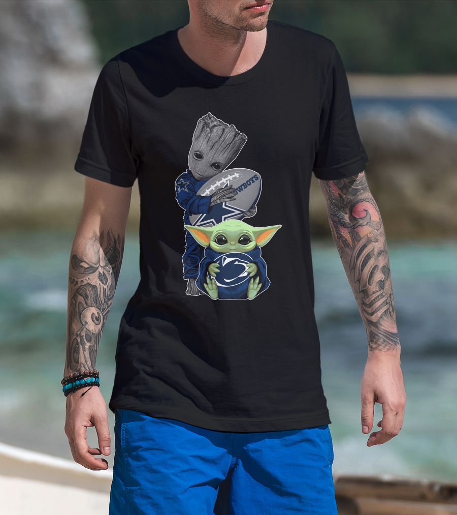 Cowboys Groot And Baby Yoda Football Team Collaboration T-Shirt