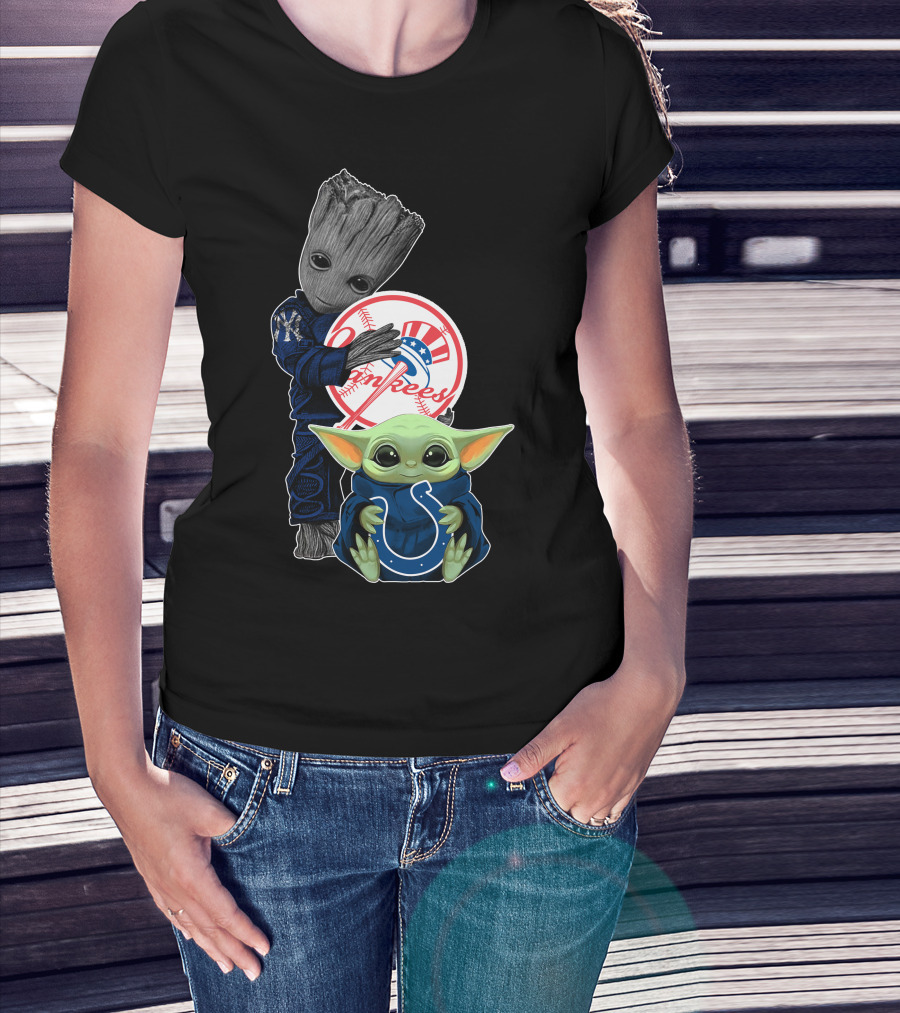 Groot Yankees Baby Yoda Colts T-Shirt