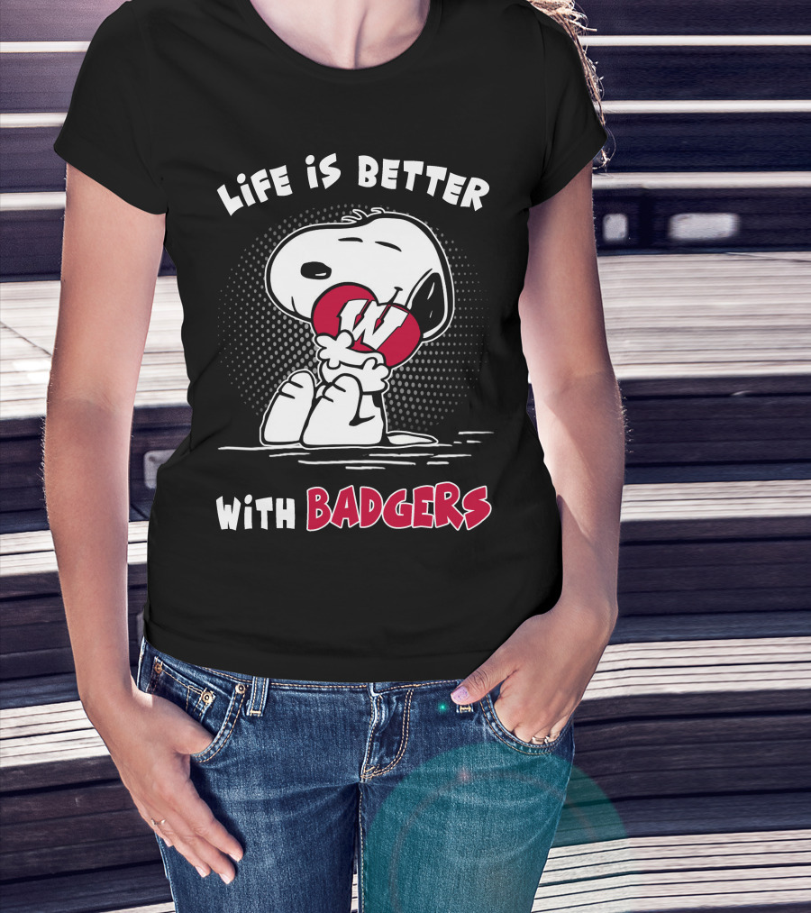Life Is Better With Badgers Snoopy Hugging W T-Shirt