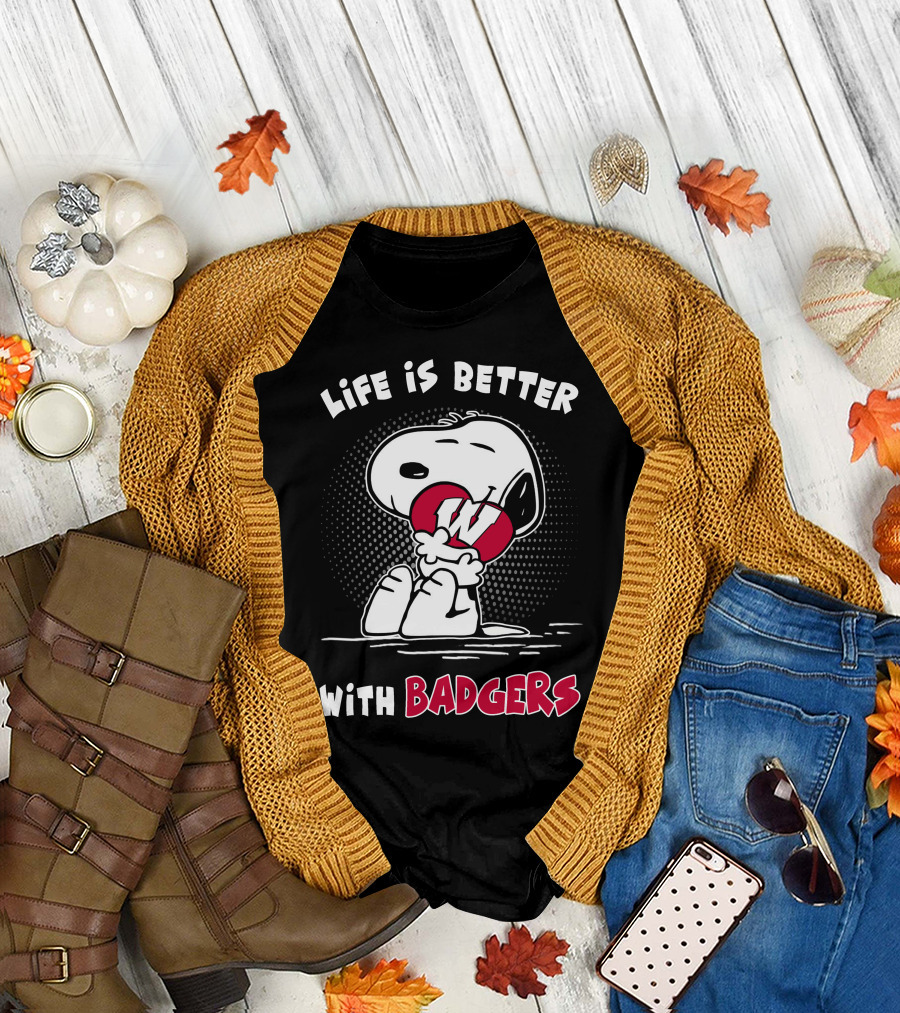 Life Is Better With Badgers Snoopy Hugging W T-Shirt