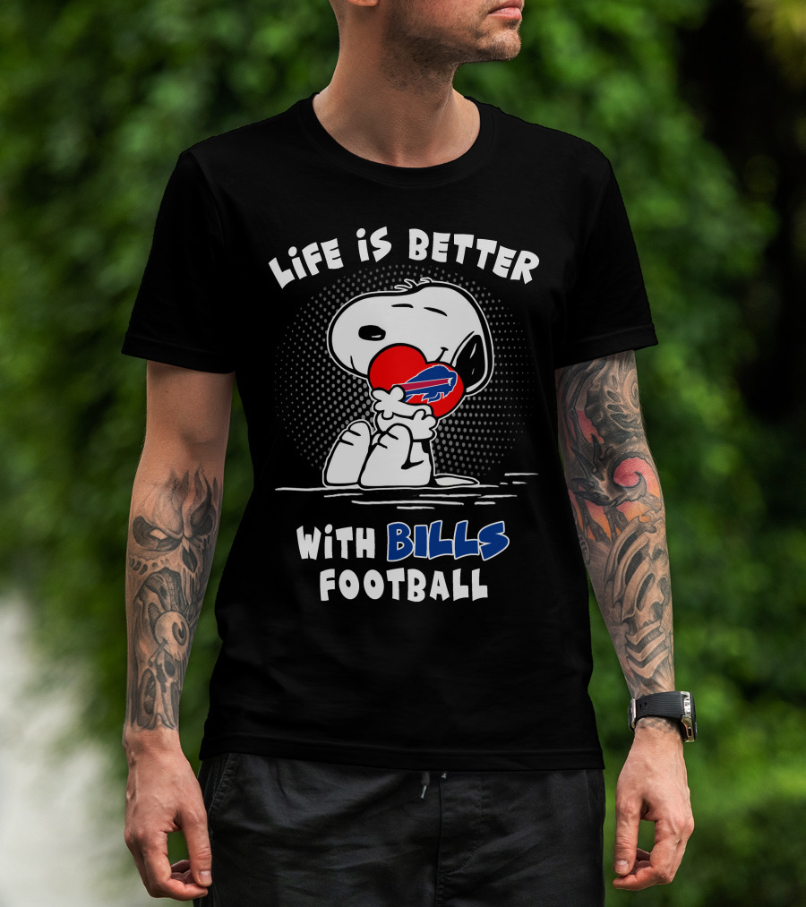 Life Is Better With Bills Football Snoopy Holding Buffalo Bills Logo Balloon T-Shirt