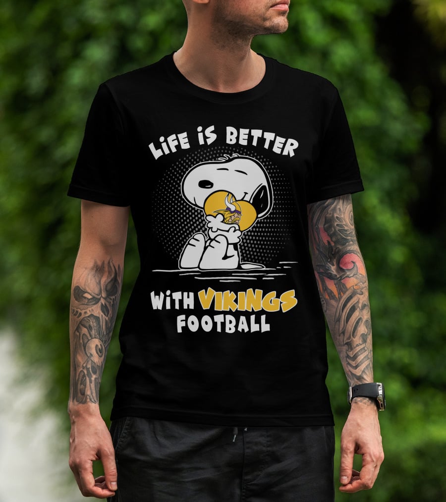 Life Is Better With Vikings Football Snoopy Hugging Helmet T-Shirt