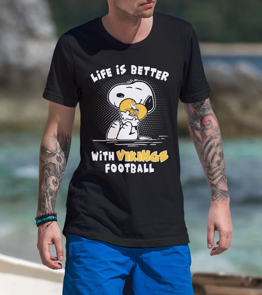 Life Is Better With Vikings Football Snoopy Hugging Helmet T-Shirt