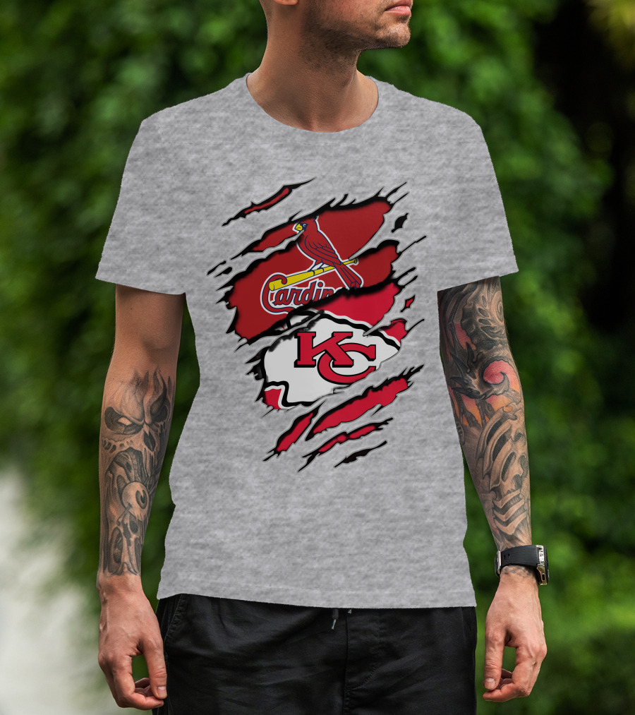 Kansas City Chiefs And St. Louis Cardinals Team Logos On Red And White T-Shirt