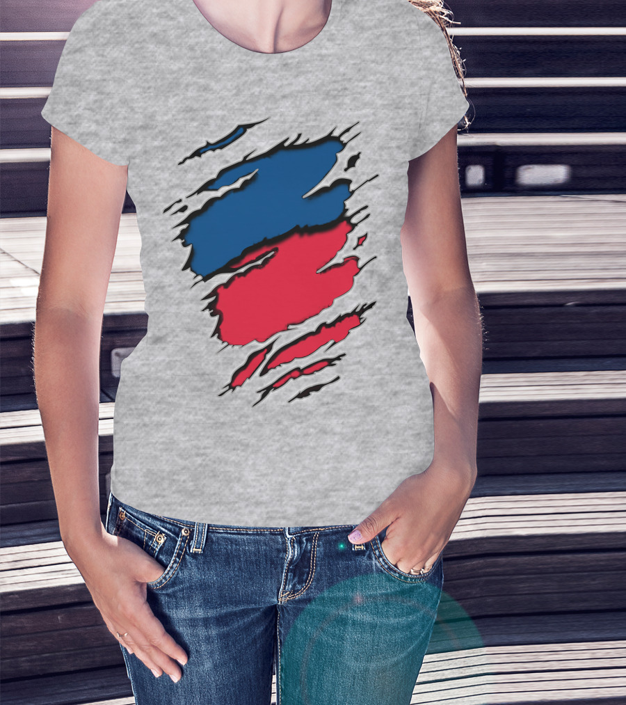 Blue And Red Claw Marks Design On Gray 5 Tshirt T-Shirt