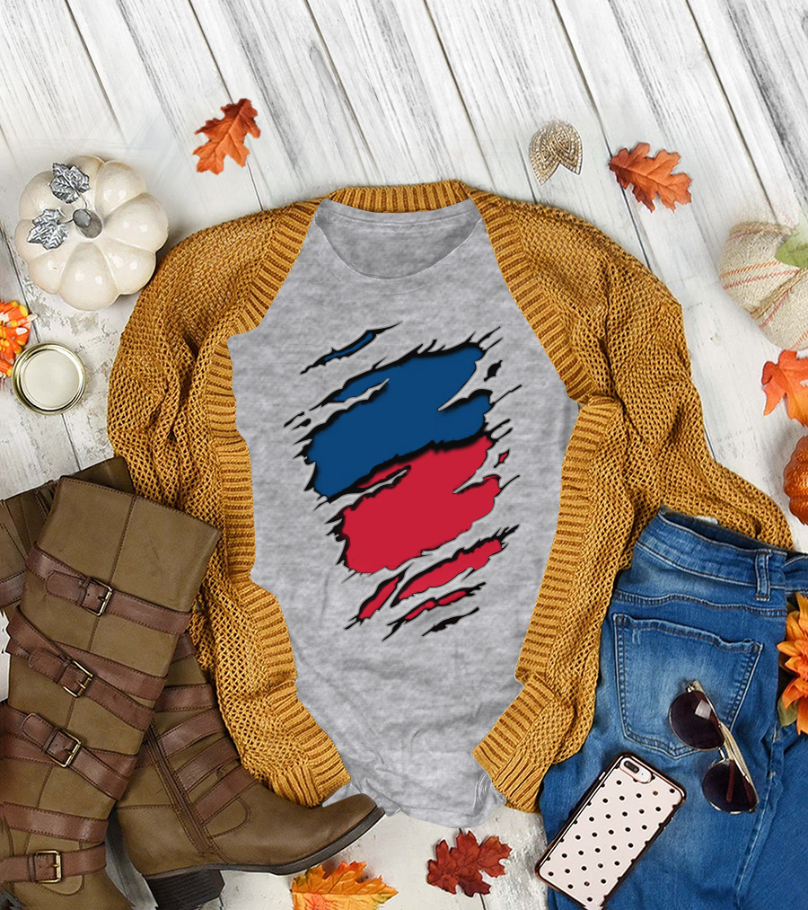 Blue And Red Claw Marks Design On Gray 5 Tshirt T-Shirt