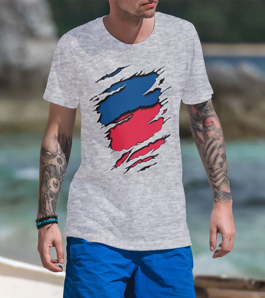 Blue And Red Claw Marks Design On Gray 5 Tshirt T-Shirt