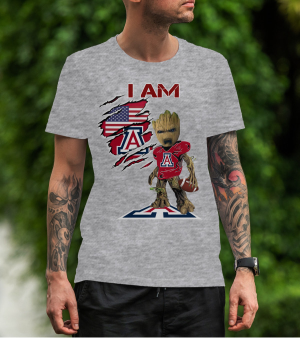 I AM Arizona Wildcats Groot Football USA Flag T-Shirt