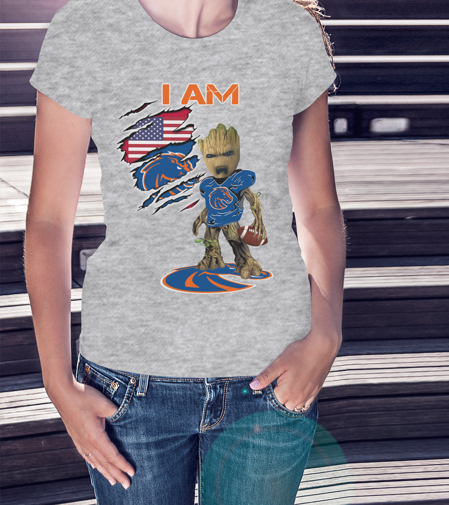 I Am Baby Groot Boise State Broncos Football American Flag T-Shirt