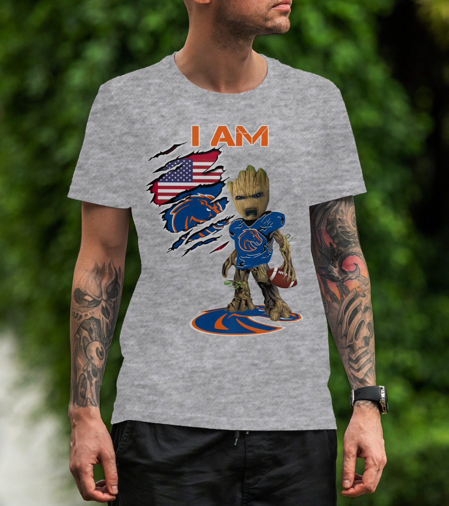 I Am Baby Groot Boise State Broncos Football American Flag T-Shirt