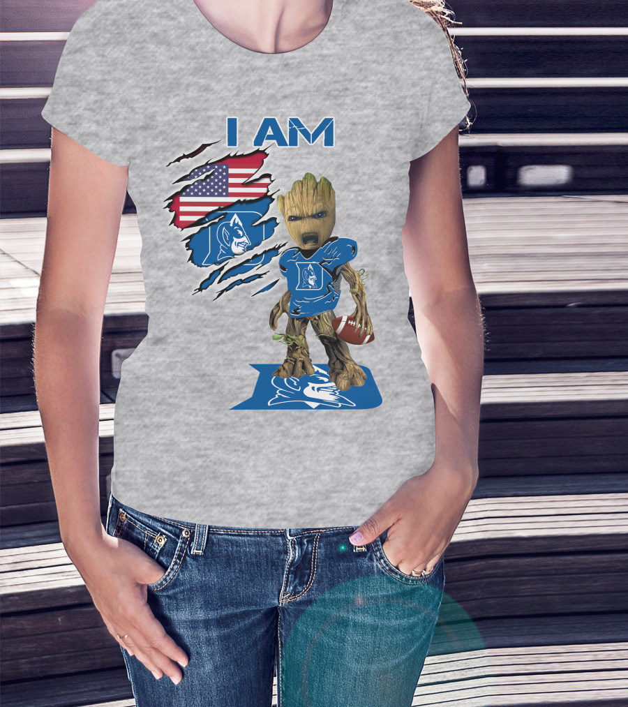 I Am Groot Duke Blue Devils Football American Flag T-Shirt