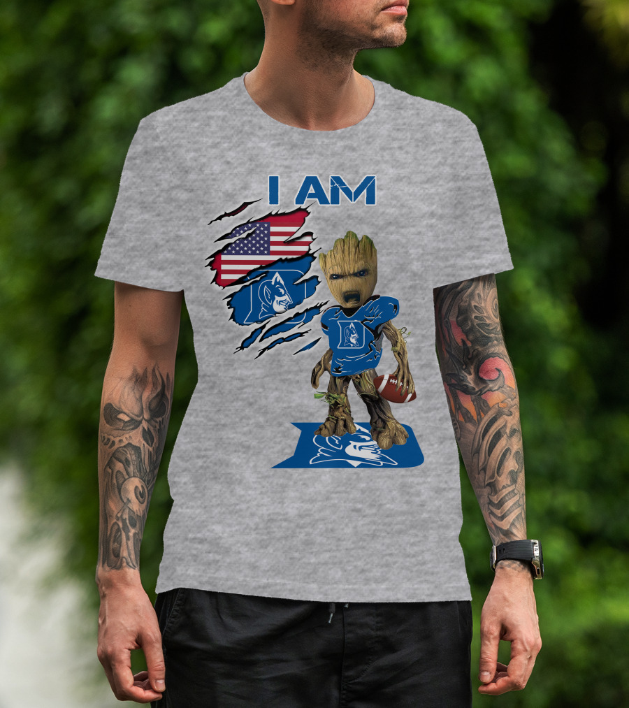 I Am Groot Duke Blue Devils Football American Flag T-Shirt