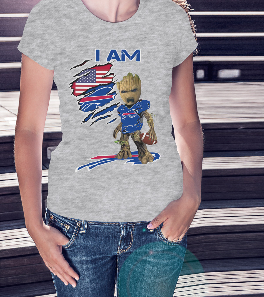 I Am American Flag Football Groot Bills T-Shirt