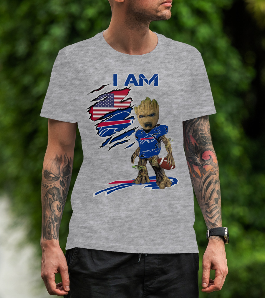I Am American Flag Football Groot Bills T-Shirt