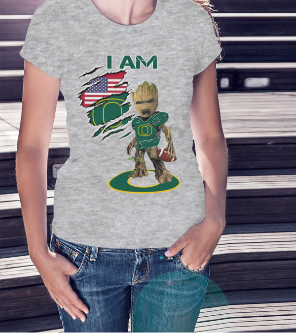 I AM American Flag Oregon Duck Baby Groot Football T-Shirt
