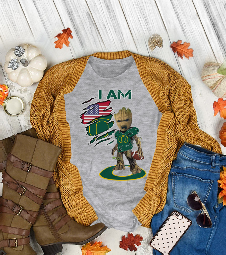 I AM American Flag Oregon Duck Baby Groot Football T-Shirt