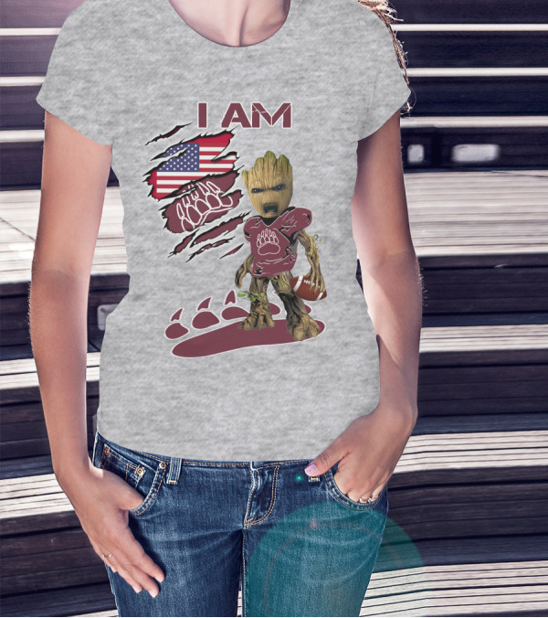 I Am Montana Baby Groot Football Bear American Flag T-Shirt