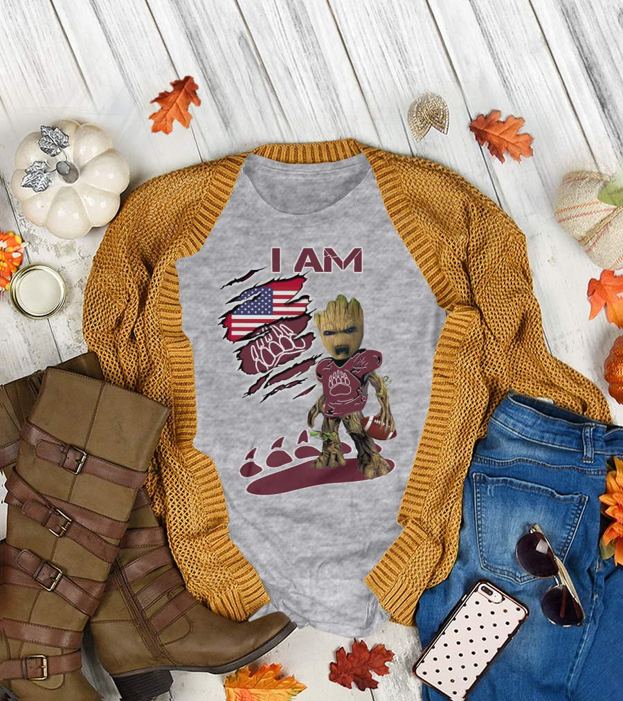 I Am Montana Baby Groot Football Bear American Flag T-Shirt