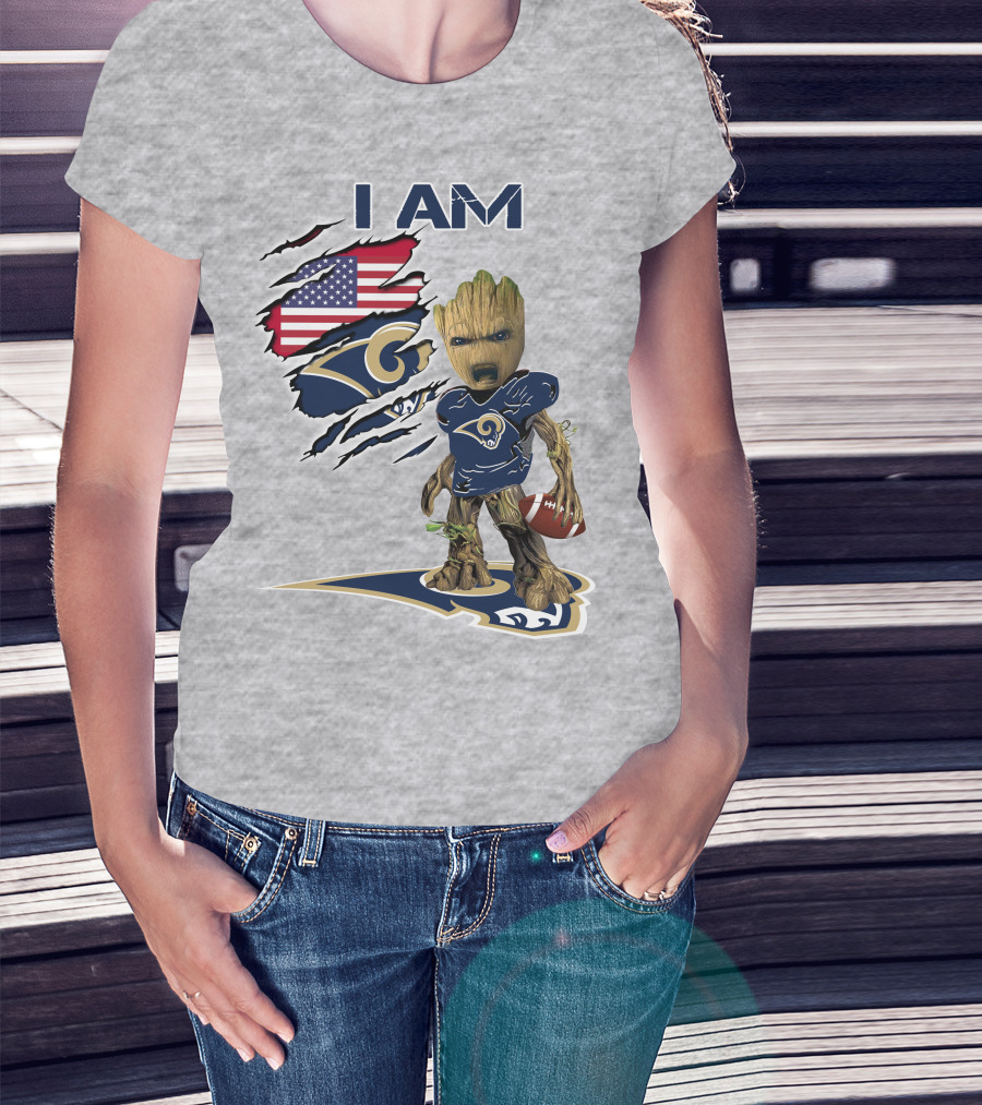 I Am Groot Rams Football American Flag T-Shirt
