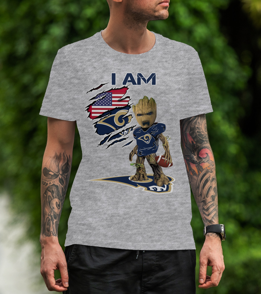 I Am Groot Rams Football American Flag T-Shirt