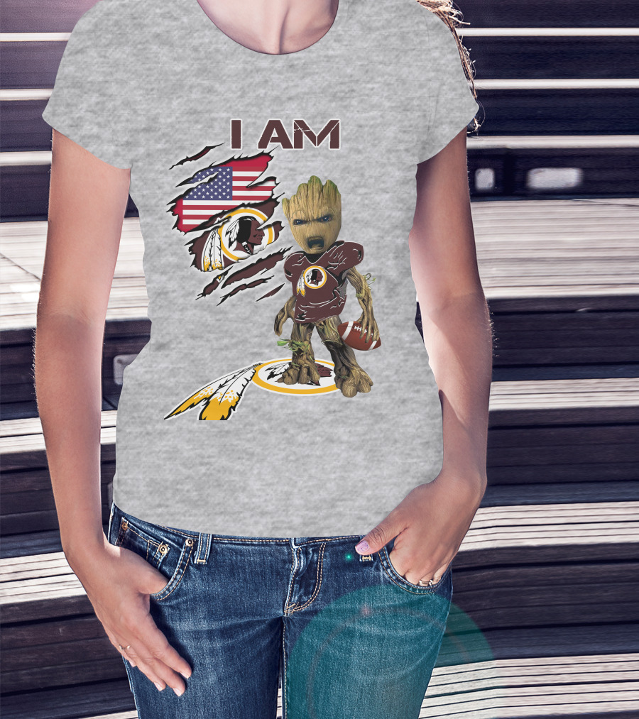 I Am Redskins Groot Football Nfl Logo Usa Flag T-Shirt