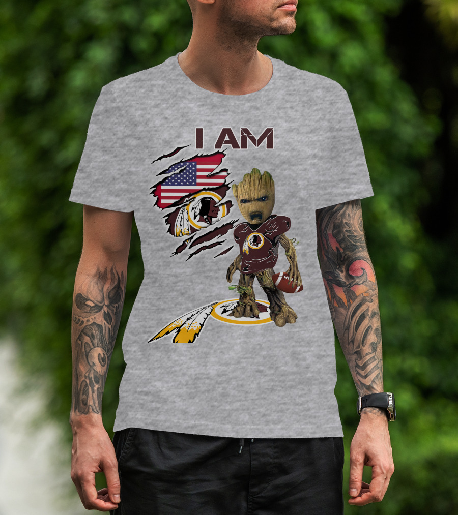I Am Redskins Groot Football Nfl Logo Usa Flag T-Shirt