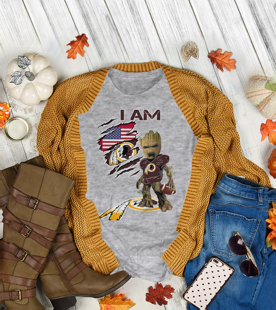 I Am Redskins Groot Football Nfl Logo Usa Flag T-Shirt