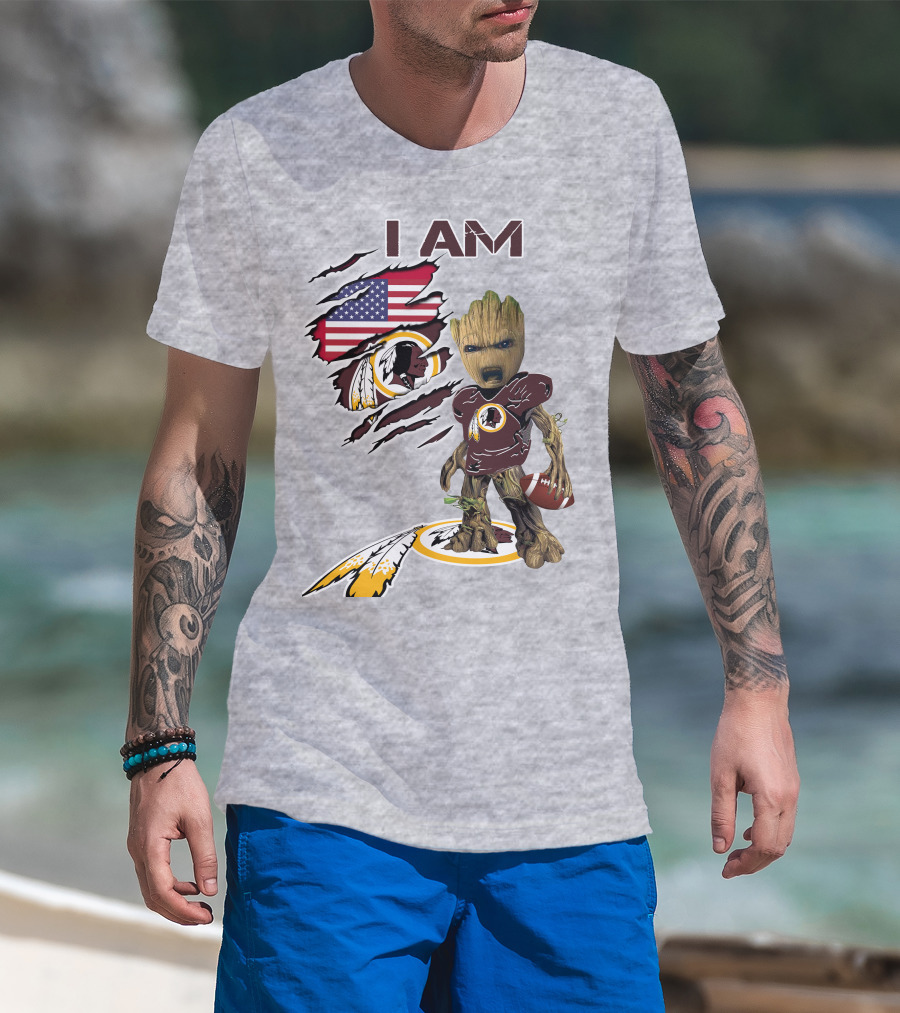 I Am Redskins Groot Football Nfl Logo Usa Flag T-Shirt