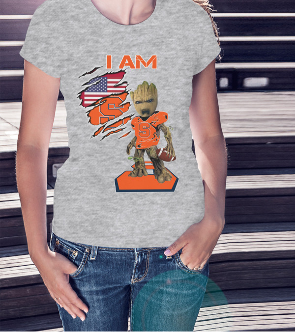 I Am Syracuse Baby Groot American Football Player With Flag And Orange S T-Shirt