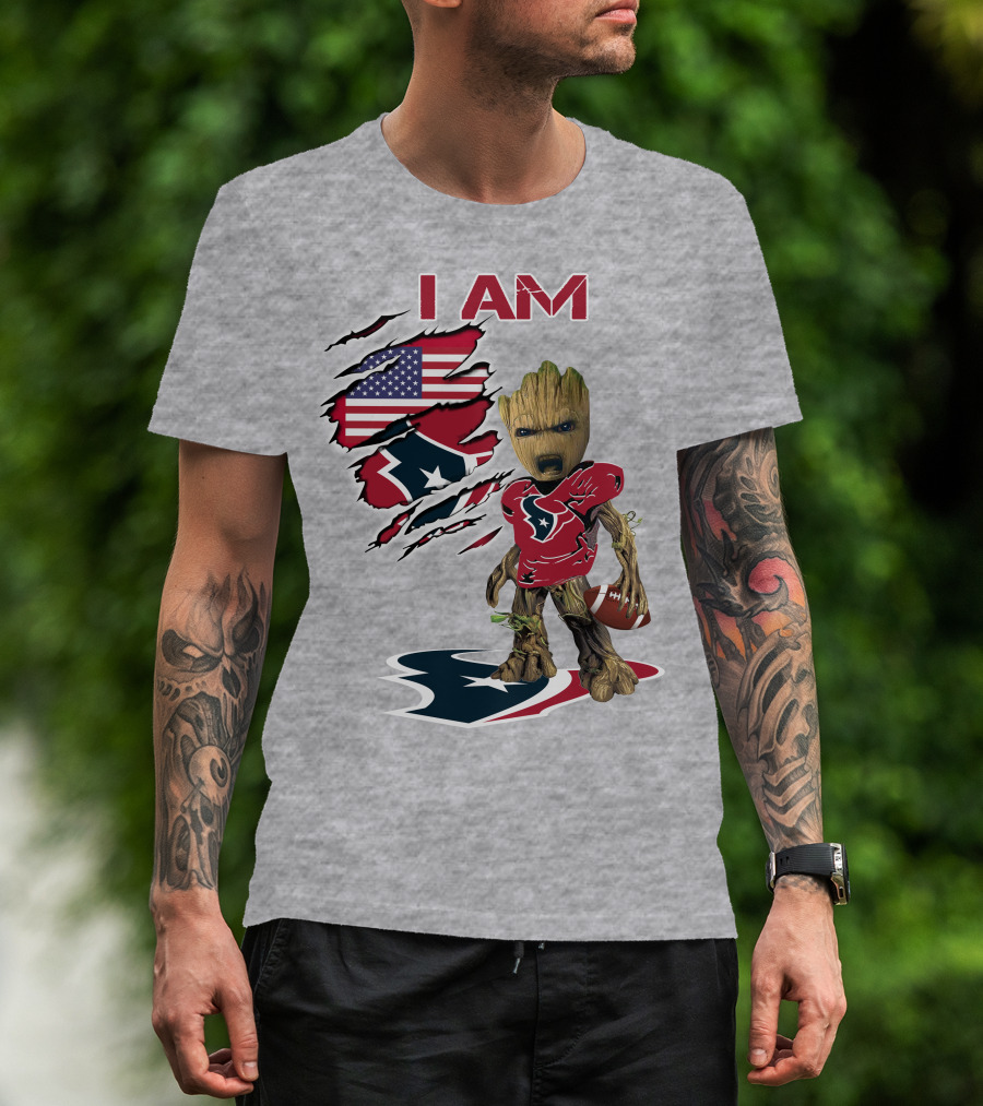 I Am Texans Baby Groot Football Usa Flag T-Shirt