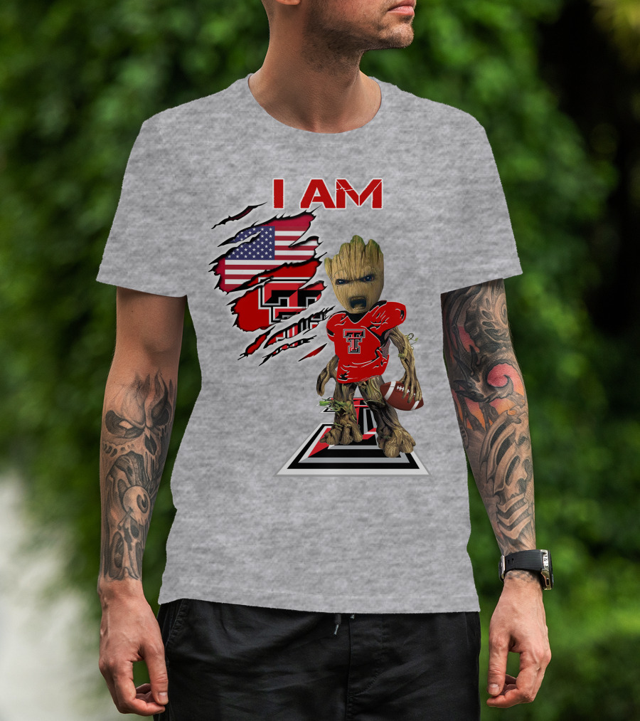 I Am Texas Tech American Football Baby Groot T-Shirt