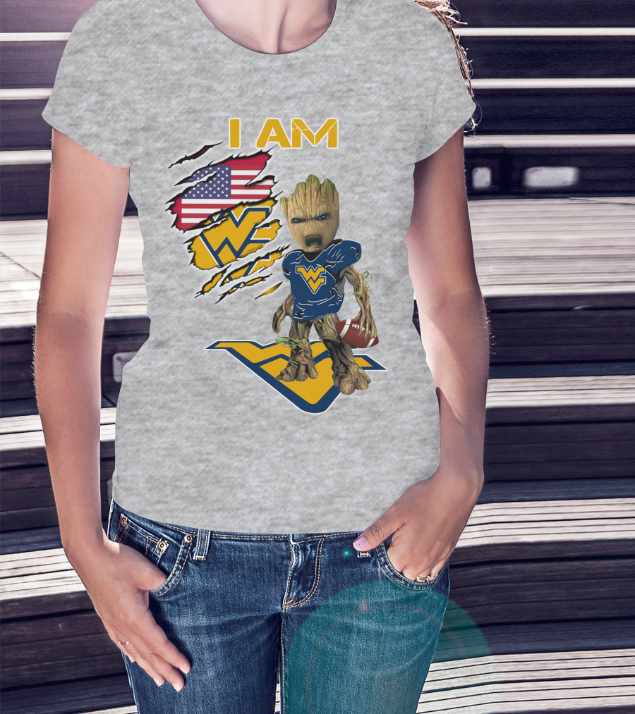 I Am West Virginia Baby Groot Football Usa Flag T-Shirt