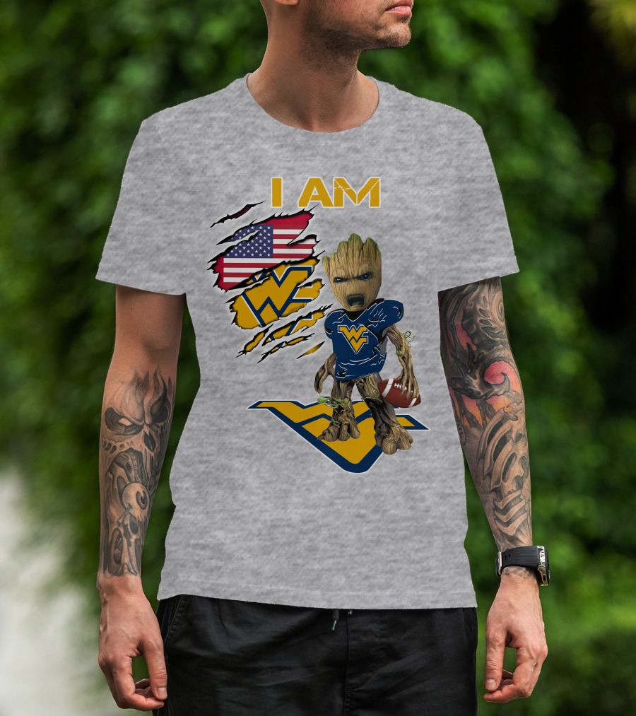 I Am West Virginia Baby Groot Football Usa Flag T-Shirt