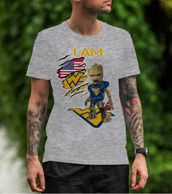 I Am West Virginia Baby Groot Football Usa Flag T-Shirt