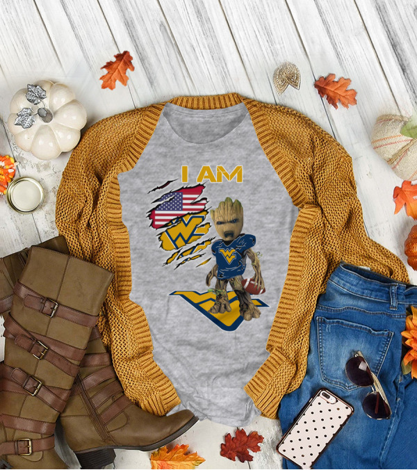 I Am West Virginia Baby Groot Football Usa Flag T-Shirt