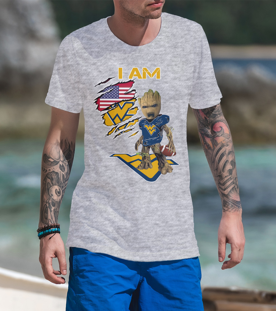 I Am West Virginia Baby Groot Football Usa Flag T-Shirt