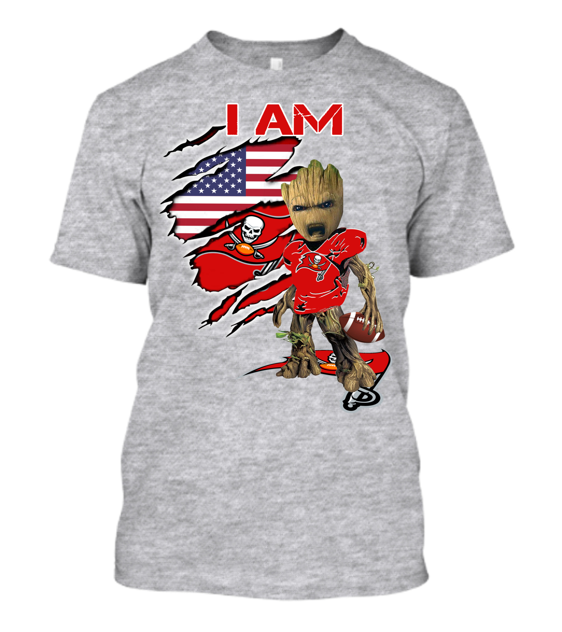 I Am Buc Baby Groot American Flag Football Buccaneers T-Shirt