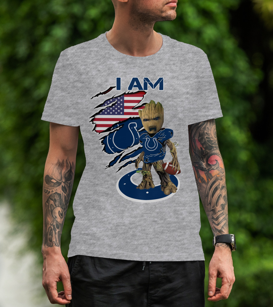 I Am Baby Groot Colts American Flag Football T-Shirt