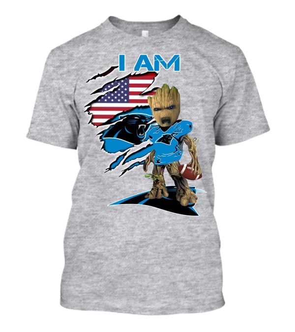 I Am Panthers Baby Groot Football Usa Flag T-Shirt