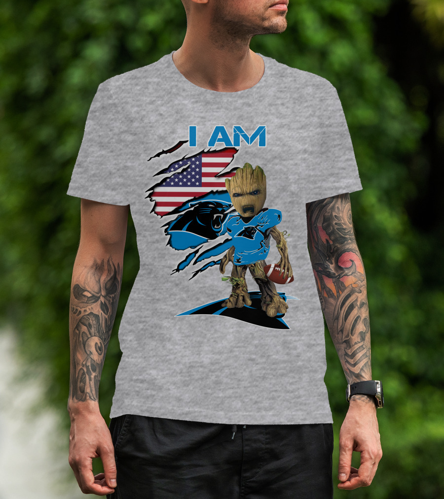 I Am Panthers Baby Groot Football Usa Flag T-Shirt