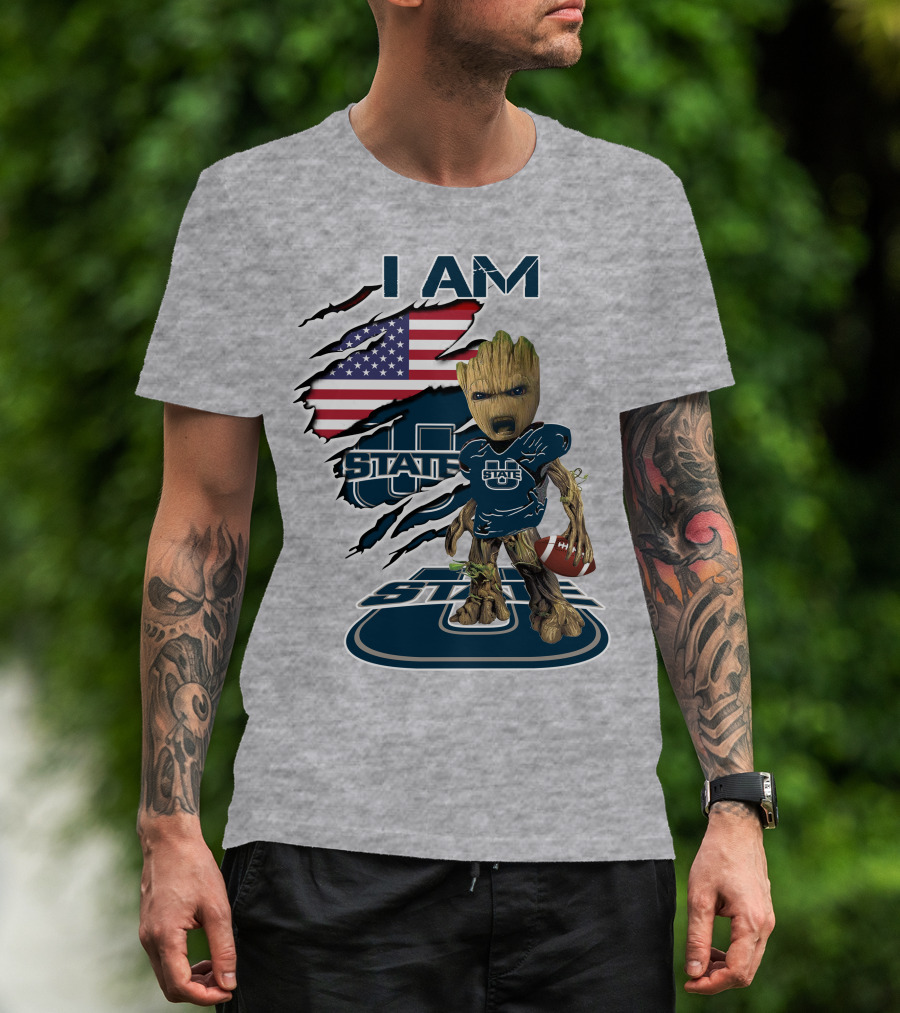 I Am Utah State Baby Groot Football Usa Flag T-Shirt