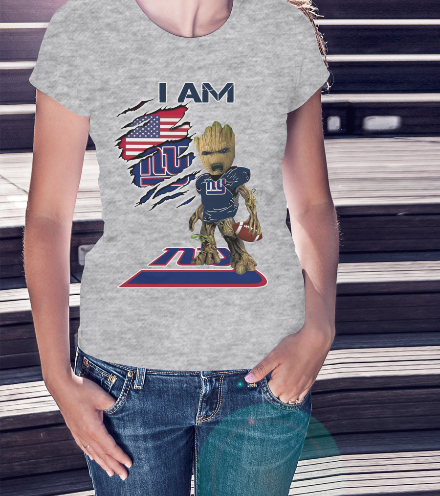 I Am Giants Baby Groot Football Usa Flag T-Shirt