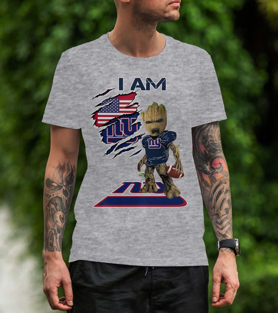 I Am Giants Baby Groot Football Usa Flag T-Shirt