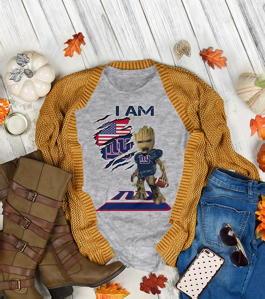 I Am Giants Baby Groot Football Usa Flag T-Shirt